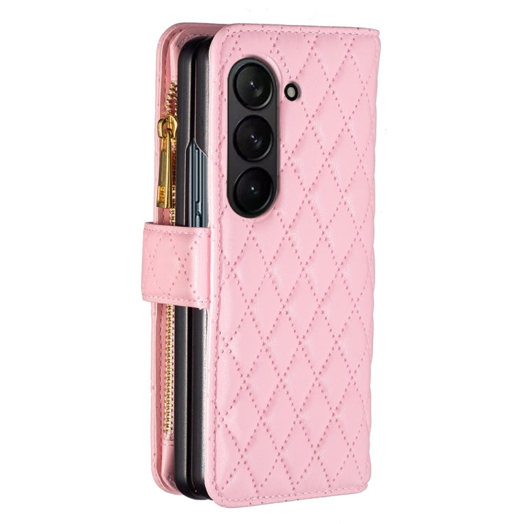 For Samsung Galaxy Z Fold5 Diamond Lattice Zipper Wallet Leather Flip Phone Case