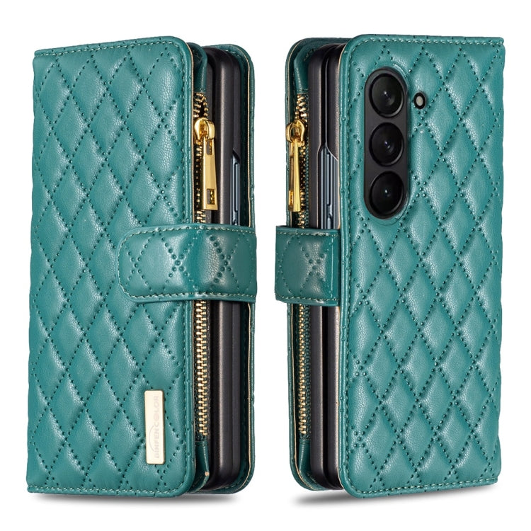 For Samsung Galaxy Z Fold5 Diamond Lattice Zipper Wallet Leather Flip Phone Case