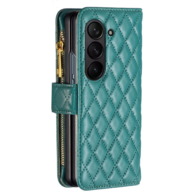 For Samsung Galaxy Z Fold5 Diamond Lattice Zipper Wallet Leather Flip Phone Case