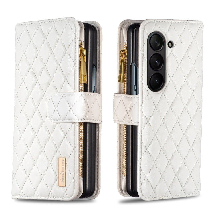 For Samsung Galaxy Z Fold5 Diamond Lattice Zipper Wallet Leather Flip Phone Case