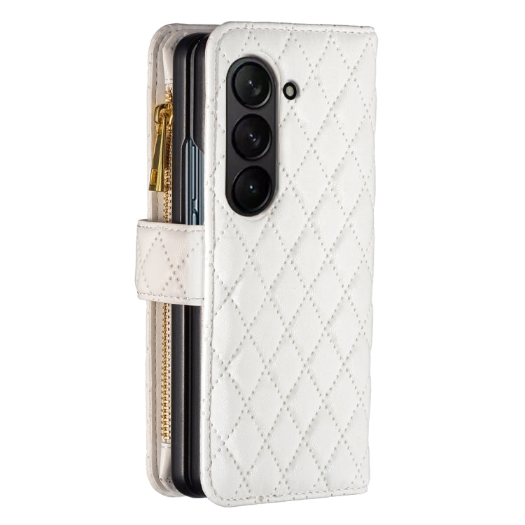 For Samsung Galaxy Z Fold5 Diamond Lattice Zipper Wallet Leather Flip Phone Case