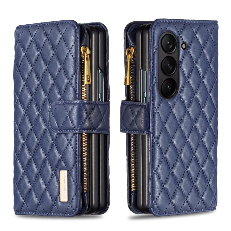 For Samsung Galaxy Z Fold5 Diamond Lattice Zipper Wallet Leather Flip Phone Case