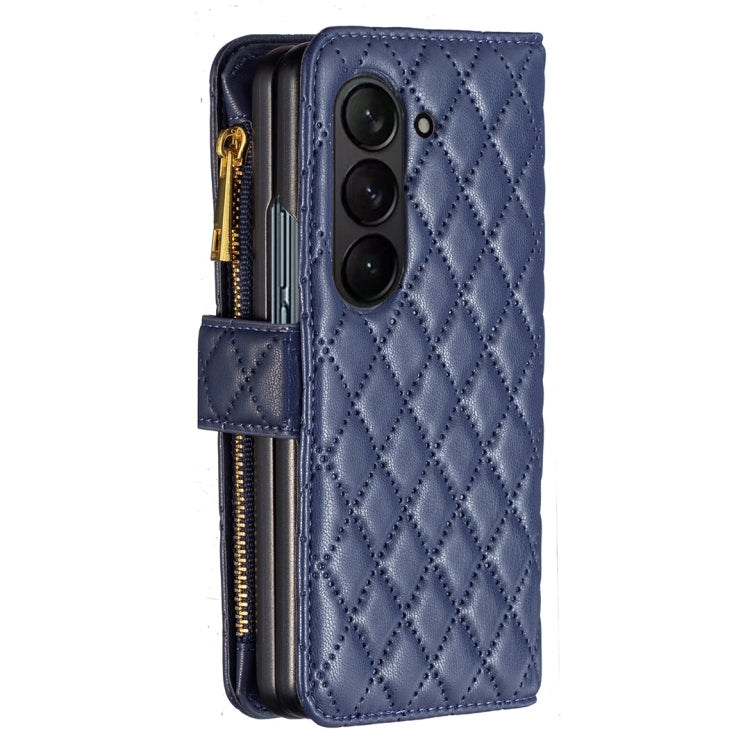 For Samsung Galaxy Z Fold5 Diamond Lattice Zipper Wallet Leather Flip Phone Case
