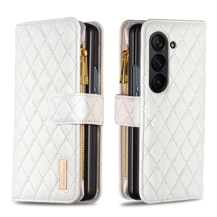 For Samsung Galaxy Z Fold6 Diamond Lattice Zipper Wallet Leather Flip Phone Case