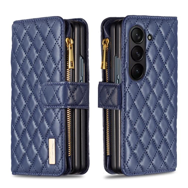 For Samsung Galaxy Z Fold6 Diamond Lattice Zipper Wallet Leather Flip Phone Case