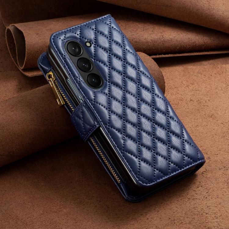 For Samsung Galaxy Z Fold6 Diamond Lattice Zipper Wallet Leather Flip Phone Case