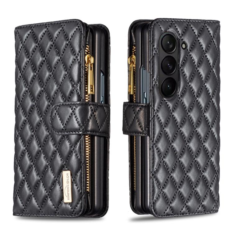 For Samsung Galaxy Z Fold7 Diamond Lattice Zipper Wallet Leather Flip Phone Case