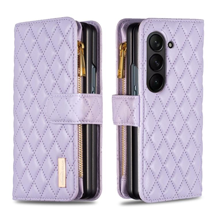 For Samsung Galaxy Z Fold7 Diamond Lattice Zipper Wallet Leather Flip Phone Case