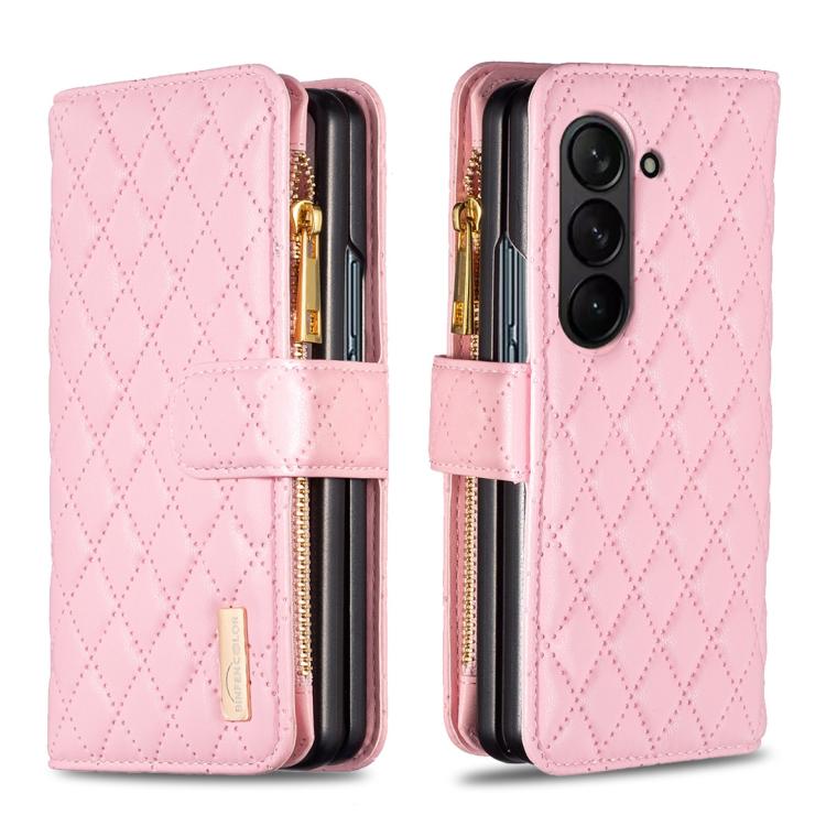 For Samsung Galaxy Z Fold7 Diamond Lattice Zipper Wallet Leather Flip Phone Case