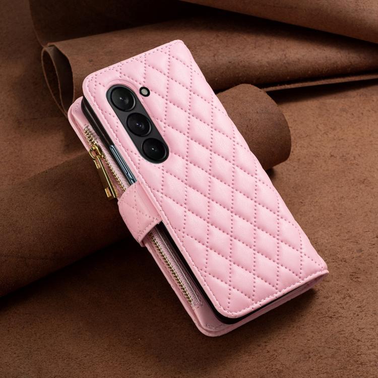 For Samsung Galaxy Z Fold7 Diamond Lattice Zipper Wallet Leather Flip Phone Case