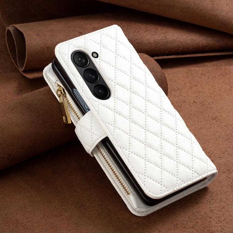 For Samsung Galaxy Z Fold7 Diamond Lattice Zipper Wallet Leather Flip Phone Case