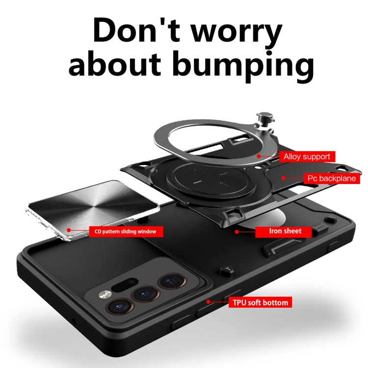 For Samsung Galaxy Note20 Ultra CD Texture Sliding Camshield Magnetic Holder Phone Case