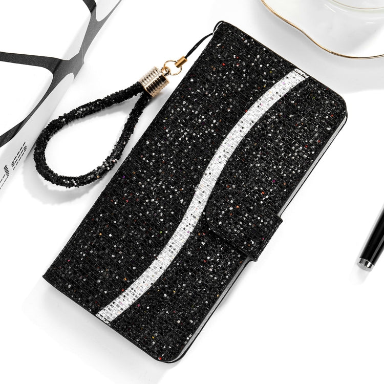 For Huawei P30 Lite Glitter Powder Horizontal Flip Leather Case with Card Slots & Holder & Lanyard