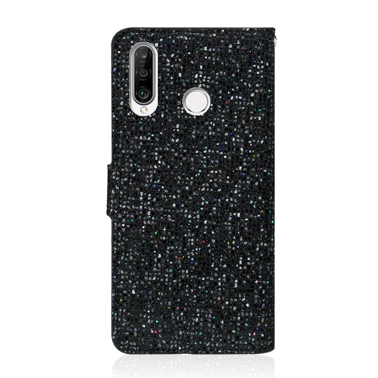 For Huawei P30 Lite Glitter Powder Horizontal Flip Leather Case with Card Slots & Holder & Lanyard