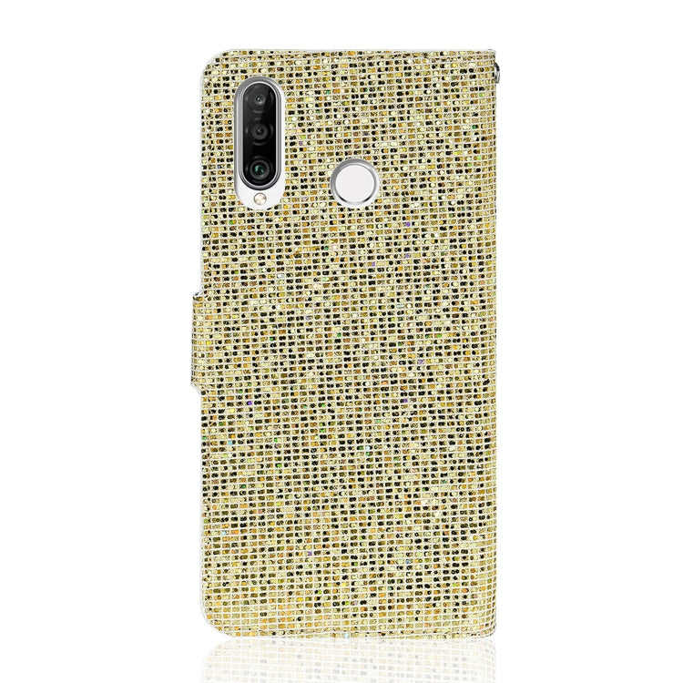 For Huawei P30 Lite Glitter Powder Horizontal Flip Leather Case with Card Slots & Holder & Lanyard