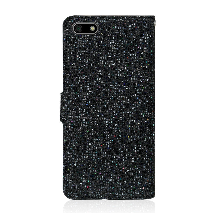 For Huawei Y5 (2018) Glitter Powder Horizontal Flip Leather Case with Card Slots & Holder & Lanyard