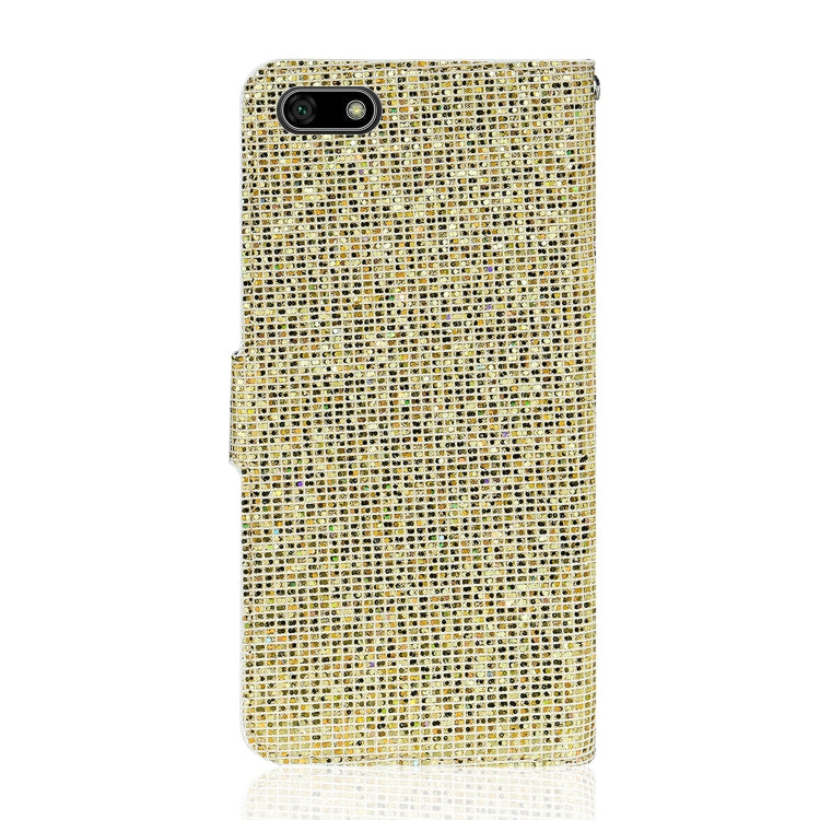 For Huawei Y5 (2018) Glitter Powder Horizontal Flip Leather Case with Card Slots & Holder & Lanyard