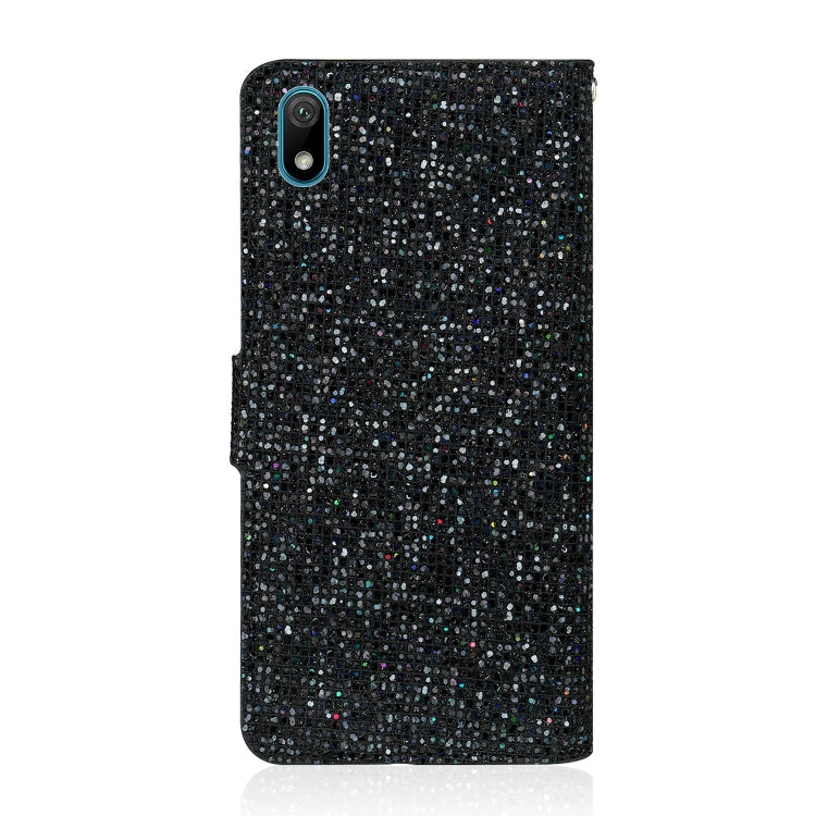 For Huawei Y5 (2019) Glitter Powder Horizontal Flip Leather Case with Card Slots & Holder & Lanyard