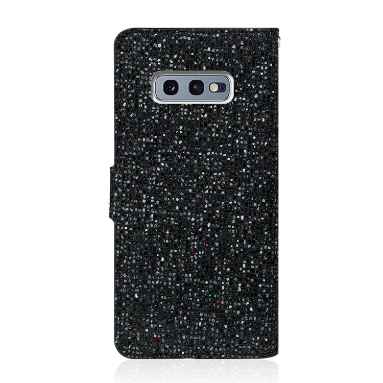 For Samsung Galaxy S10e Glitter Powder Horizontal Flip Leather Case with Card Slots & Holder & Lanyard
