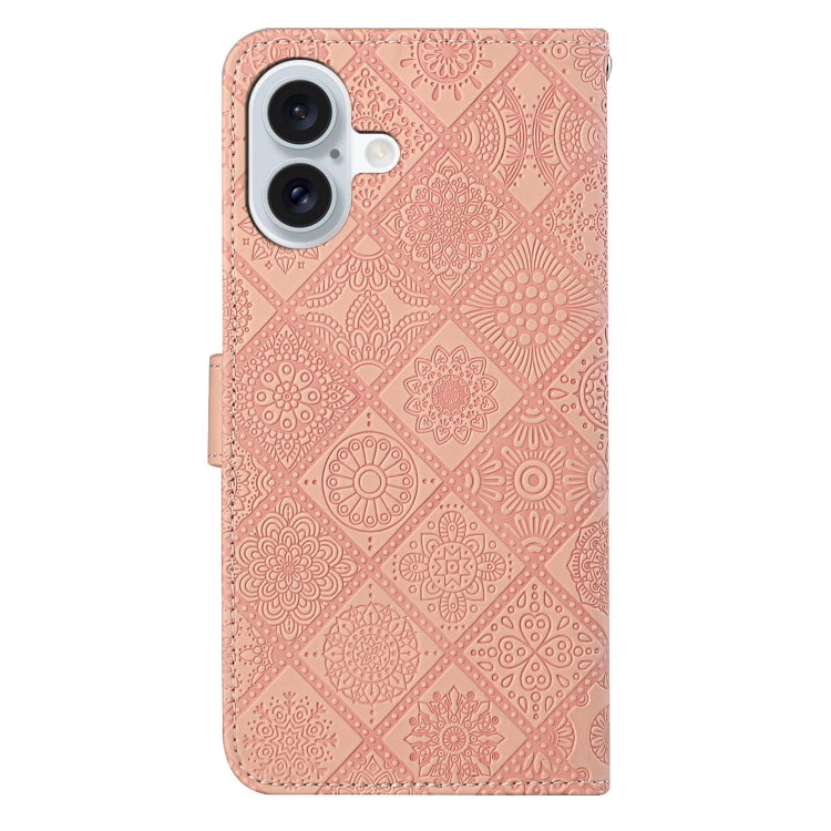 For iPhone 16 Plus Ethnic Style Embossed Pattern Leather Phone Case