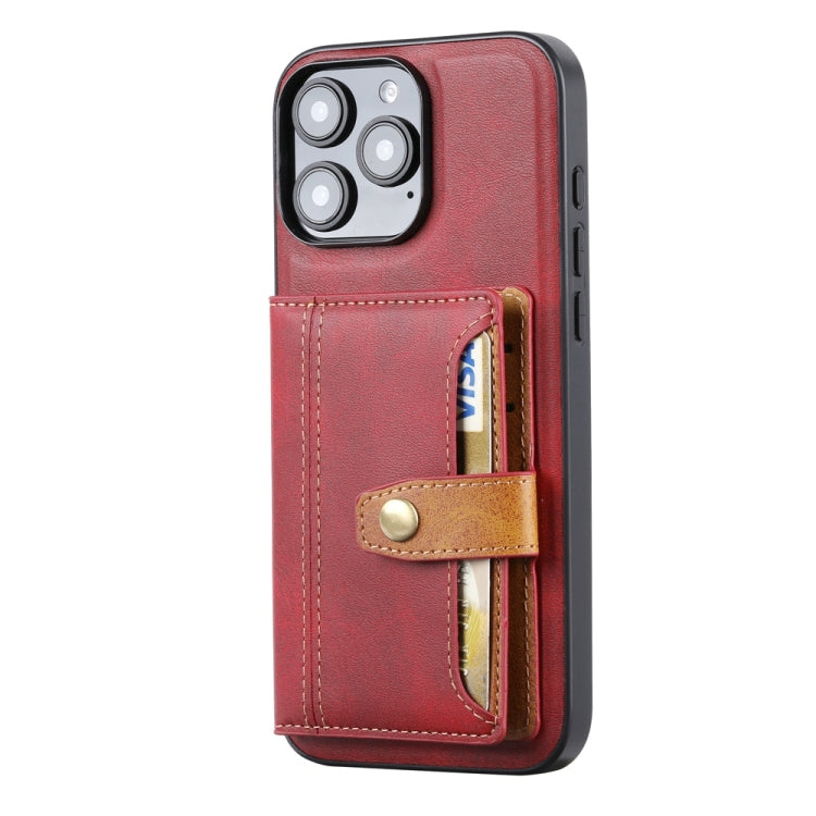 For iPhone 16 Pro Max Calfskin Card Slot TPU Hybrid PU Phone Case