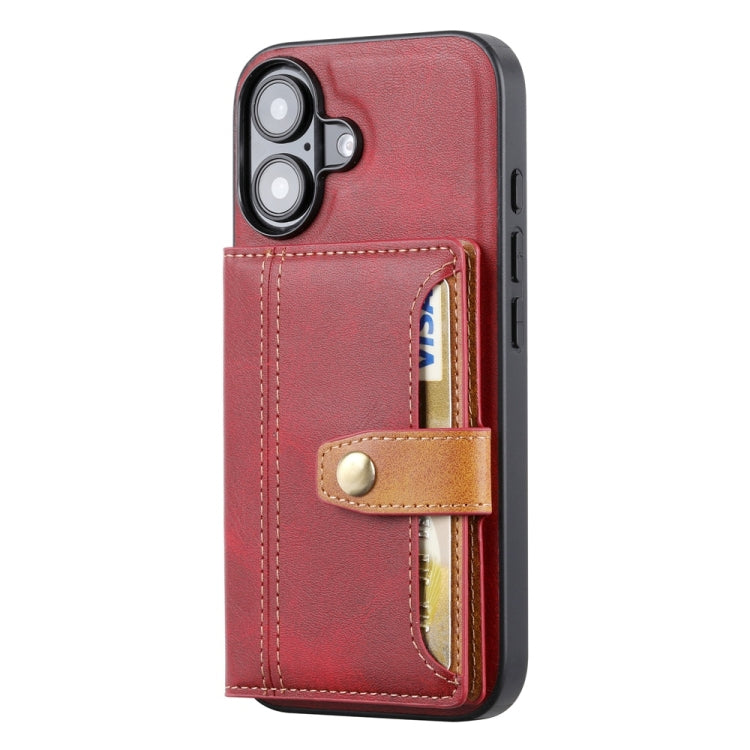 For iPhone 16 Calfskin Card Slot TPU Hybrid PU Phone Case