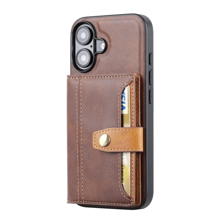 For iPhone 16 Calfskin Card Slot TPU Hybrid PU Phone Case