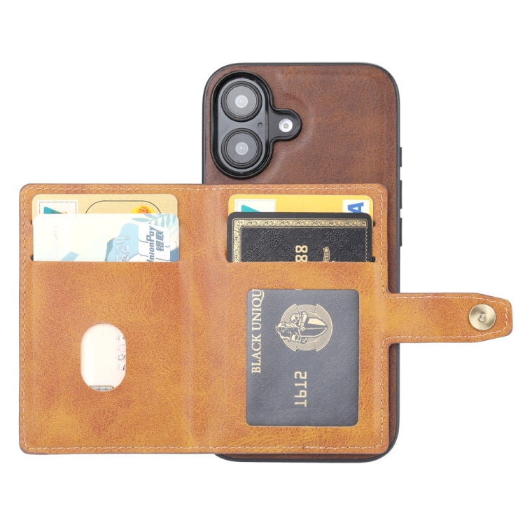 For iPhone 16 Calfskin Card Slot TPU Hybrid PU Phone Case