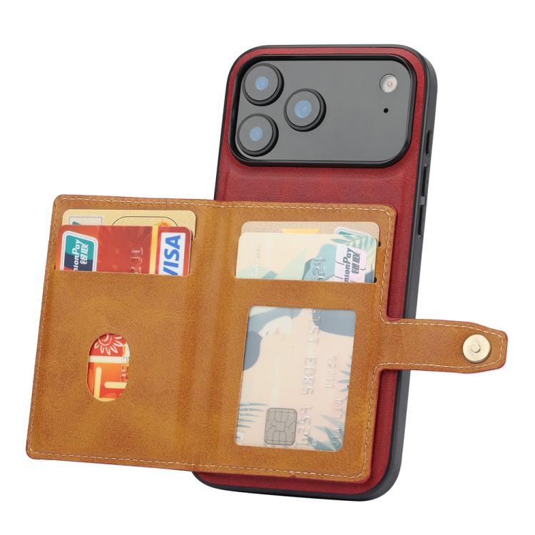 For iPhone 17 Pro Max Calfskin Card Slot TPU Hybrid PU Phone Case