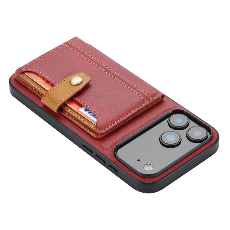 For iPhone 17 Pro Max Calfskin Card Slot TPU Hybrid PU Phone Case