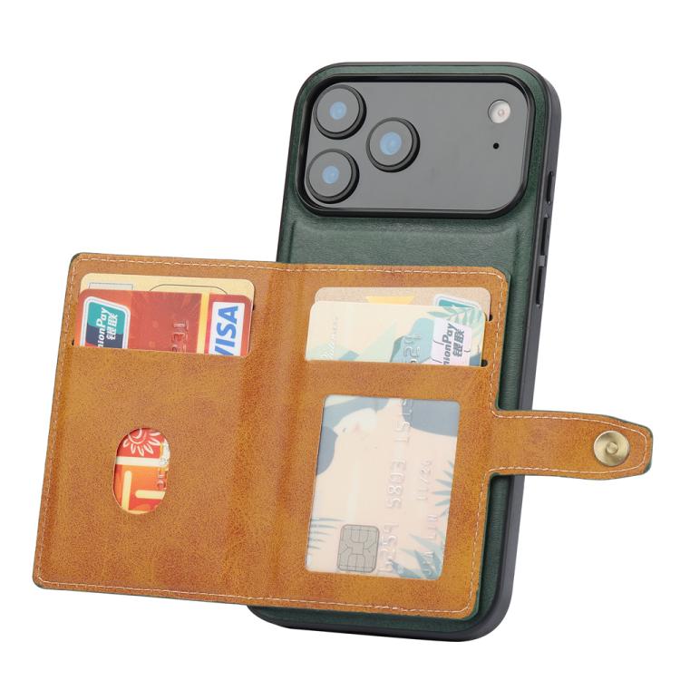 For iPhone 17 Pro Max Calfskin Card Slot TPU Hybrid PU Phone Case