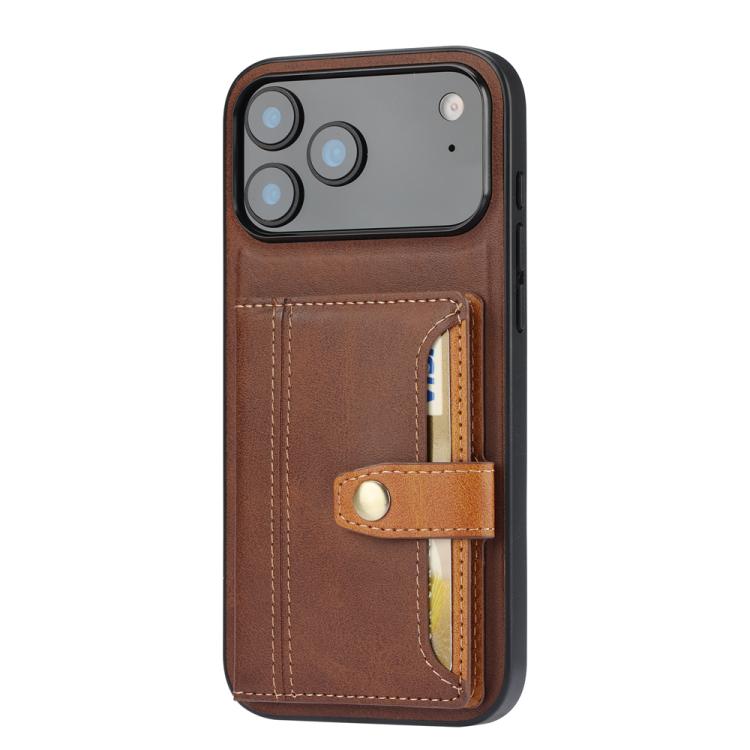 For iPhone 17 Pro Max Calfskin Card Slot TPU Hybrid PU Phone Case
