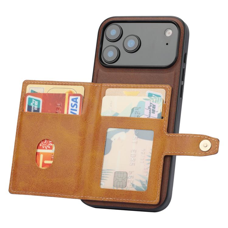For iPhone 17 Pro Max Calfskin Card Slot TPU Hybrid PU Phone Case