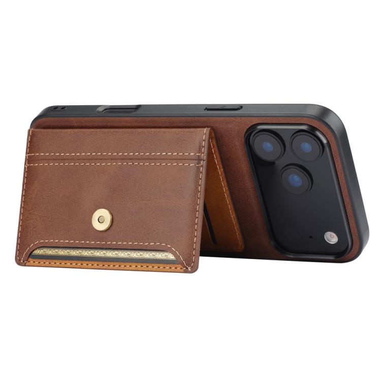 For iPhone 17 Pro Max Calfskin Card Slot TPU Hybrid PU Phone Case