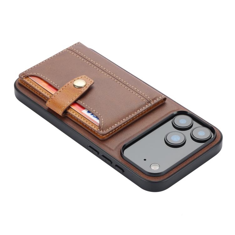 For iPhone 17 Pro Max Calfskin Card Slot TPU Hybrid PU Phone Case
