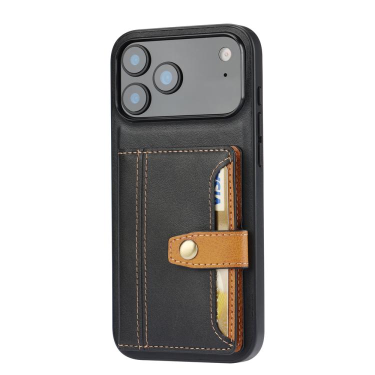 For iPhone 17 Pro Max Calfskin Card Slot TPU Hybrid PU Phone Case