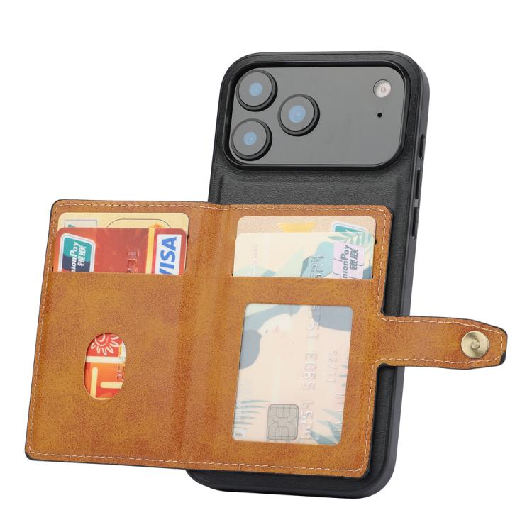 For iPhone 17 Pro Max Calfskin Card Slot TPU Hybrid PU Phone Case