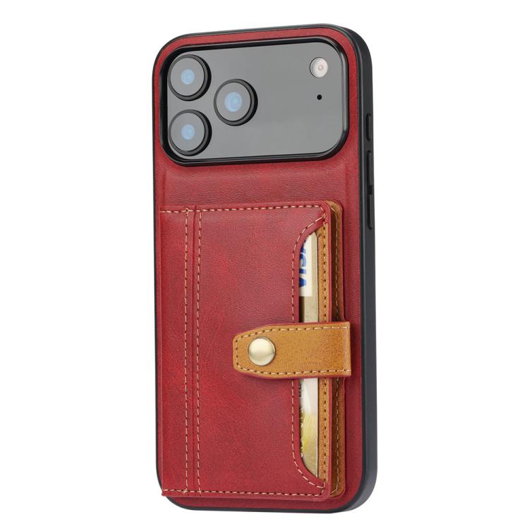 For iPhone 17 Pro Calfskin Card Slot TPU Hybrid PU Phone Case