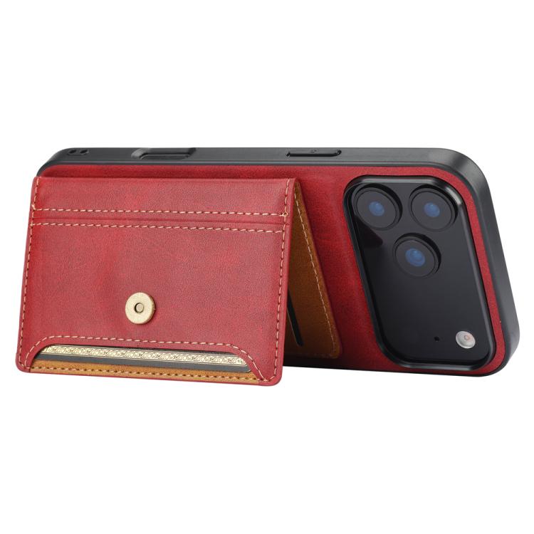 For iPhone 17 Pro Calfskin Card Slot TPU Hybrid PU Phone Case