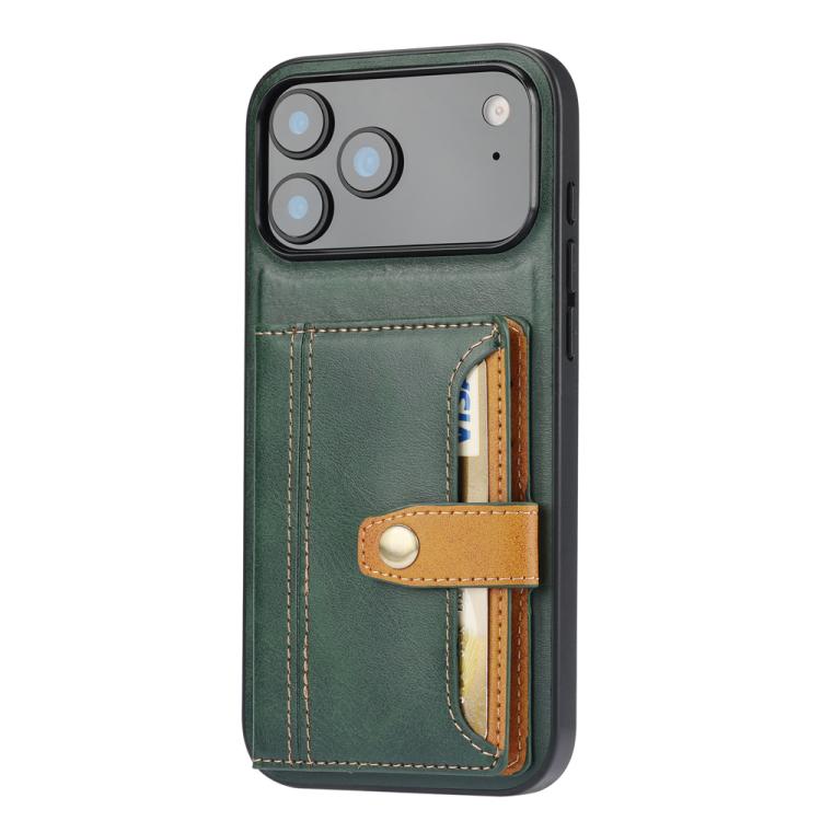 For iPhone 17 Pro Calfskin Card Slot TPU Hybrid PU Phone Case