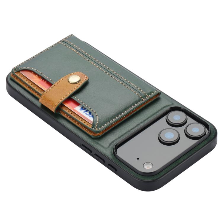 For iPhone 17 Pro Calfskin Card Slot TPU Hybrid PU Phone Case