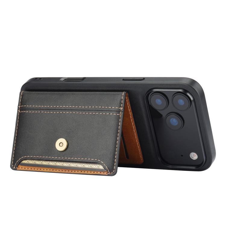 For iPhone 17 Pro Calfskin Card Slot TPU Hybrid PU Phone Case