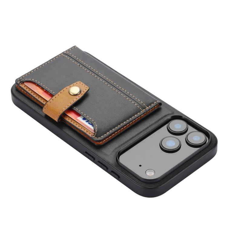 For iPhone 17 Pro Calfskin Card Slot TPU Hybrid PU Phone Case