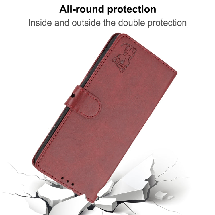 For iPhone 16 Pro Embossed Happy Cat Pattern Flip Leather Phone Case
