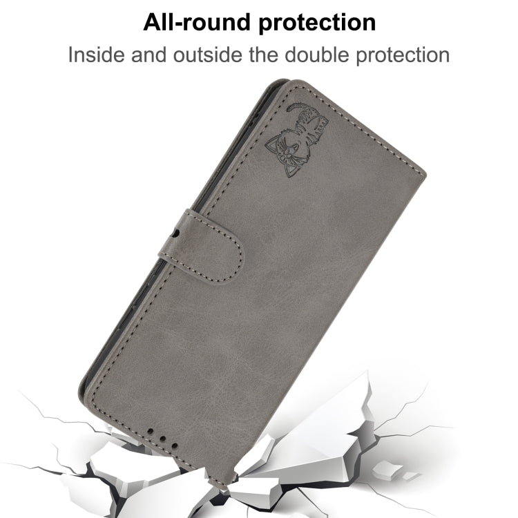 For iPhone 16 Pro Embossed Happy Cat Pattern Flip Leather Phone Case