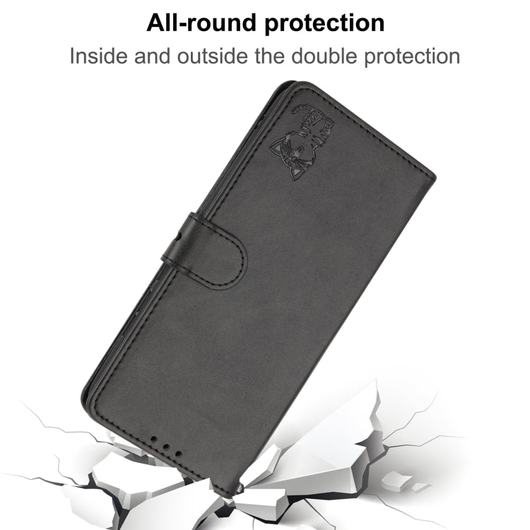 For iPhone 16 Pro Embossed Happy Cat Pattern Flip Leather Phone Case