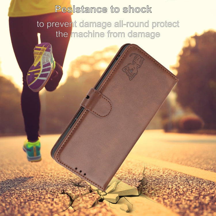 For iPhone 17e / 16e Embossed Happy Cat Pattern Flip Leather Phone Case
