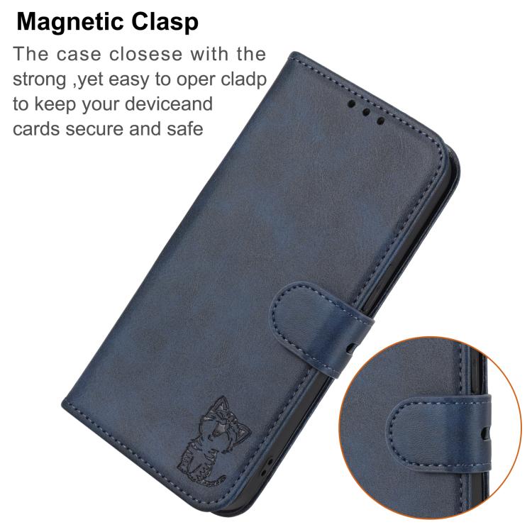 For iPhone 17 Pro Max Embossed Happy Cat Pattern Flip Leather Phone Case
