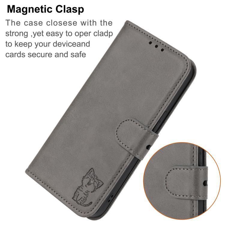 For iPhone 17 Pro Max Embossed Happy Cat Pattern Flip Leather Phone Case