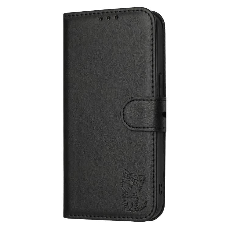 For iPhone 17 Pro Max Embossed Happy Cat Pattern Flip Leather Phone Case